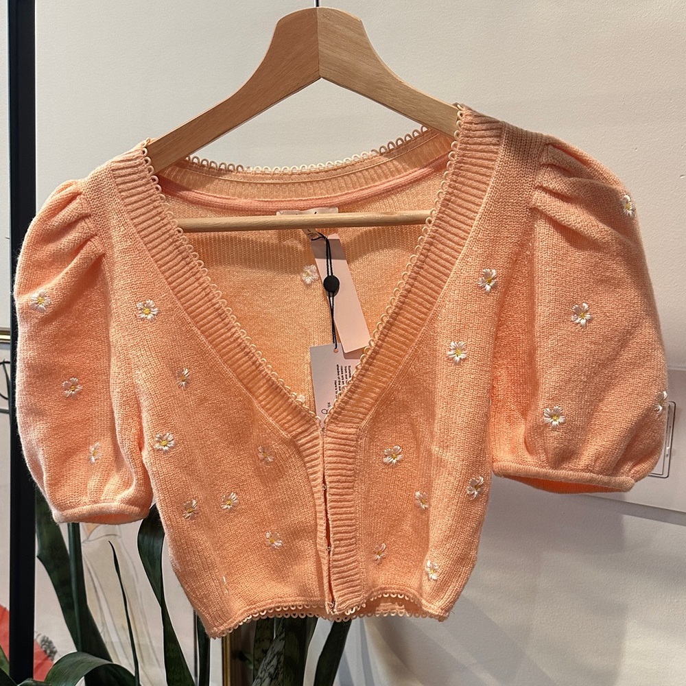 For Love And Lemons Peach V-Neck Sweater